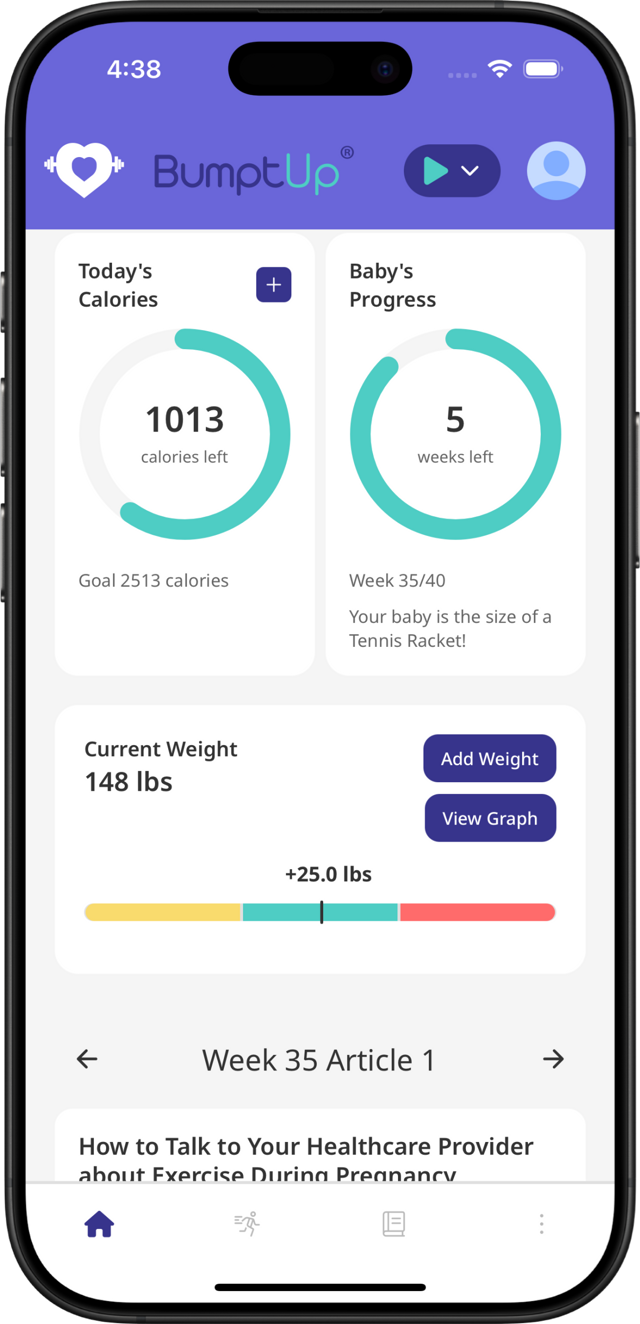BumptUp app home screen after completing an activity