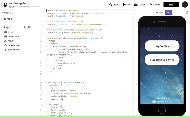 Rapid Prototyping Native Mobile iOS and Android Apps in 5 minutes with React Native and Expo